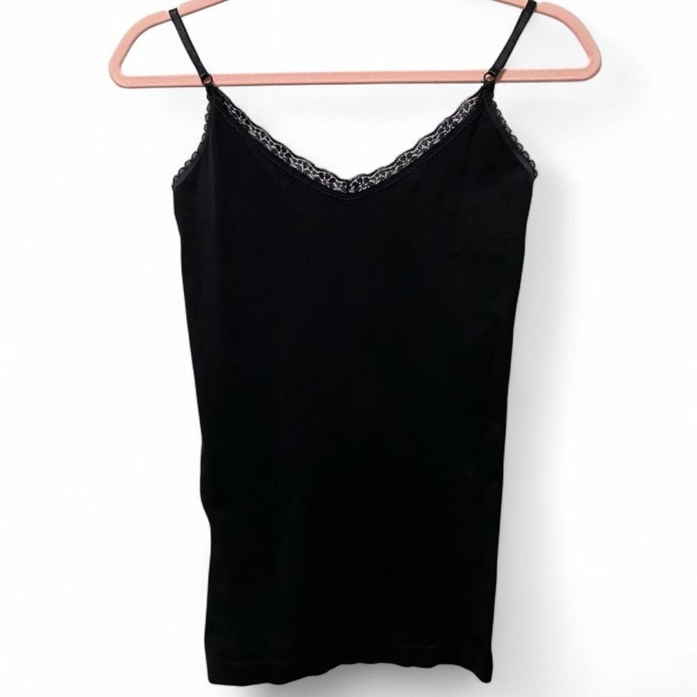 Vintage Y2K Goth Alt Whimsygoth Black Lace Trim Stretch Shape Wear Cami Tank Top